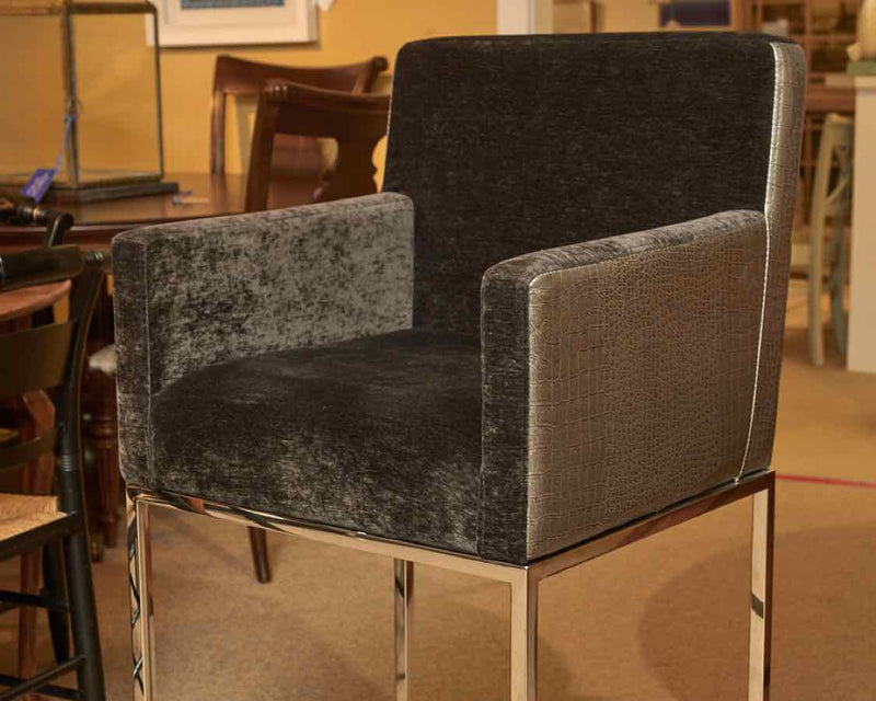 Pair of Faux Gator Bar Stools in Charcoal Upholstery & Steel Legs