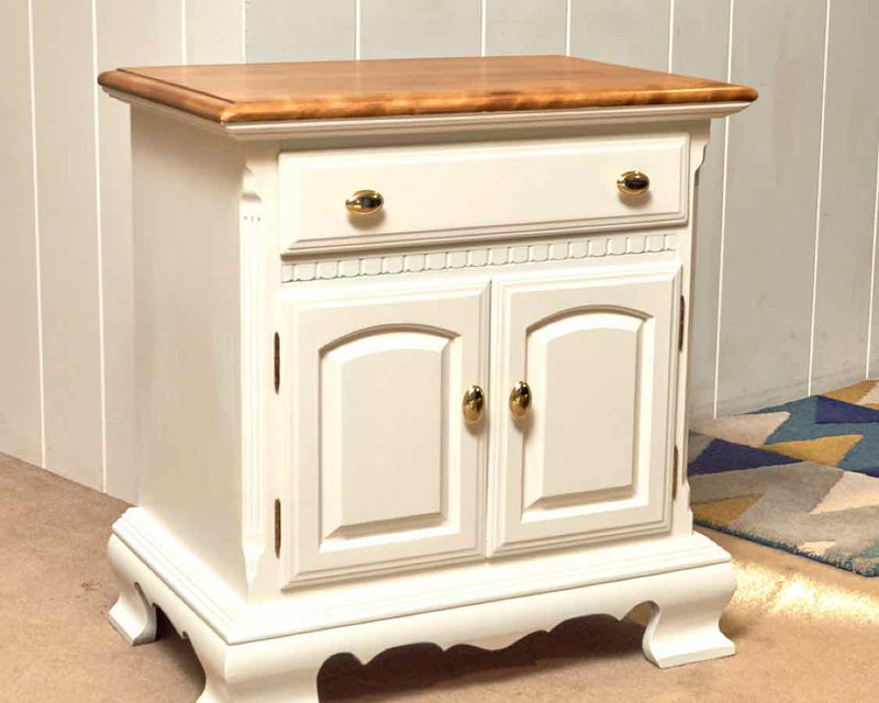 Ethan Allen Natural Cherry Top White Finish 1 Drawer2 Door  Side Table