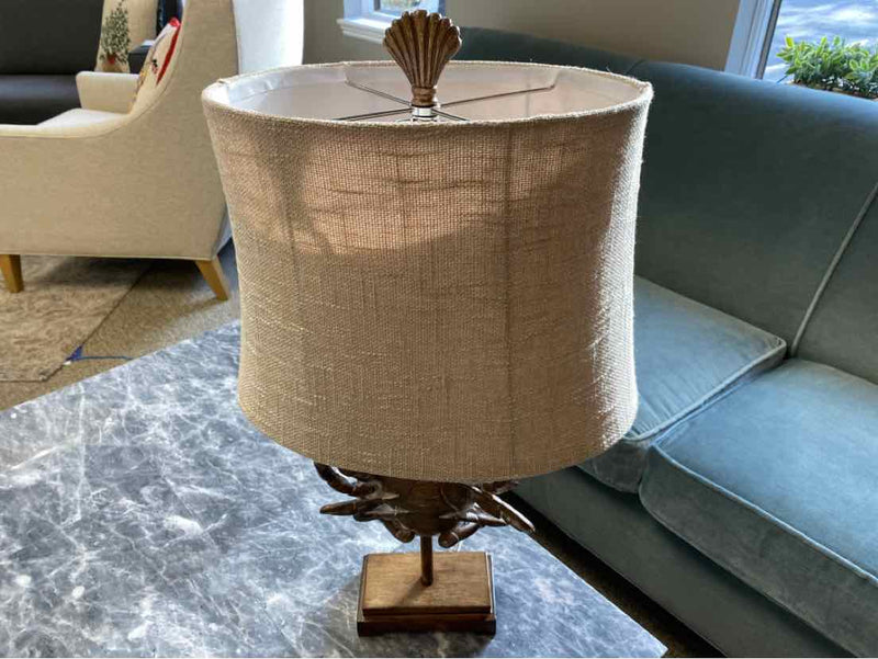 Crab Fossil Table Lamp with Designer Fabric Shade