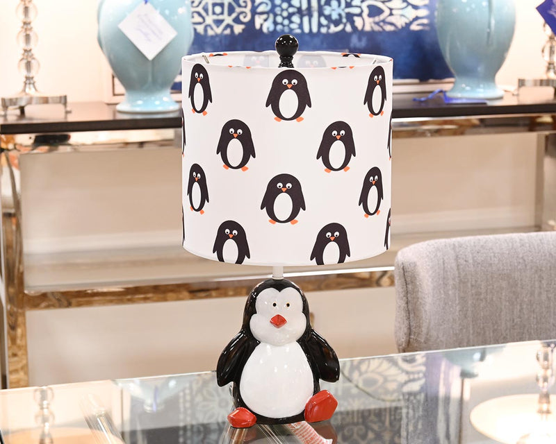 Poly Penguin Table Lamp  With Printed Drum  Shade