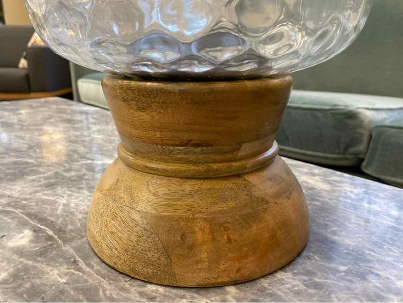 Natural Wood & Hammered Glass Hurricane Candle Holder