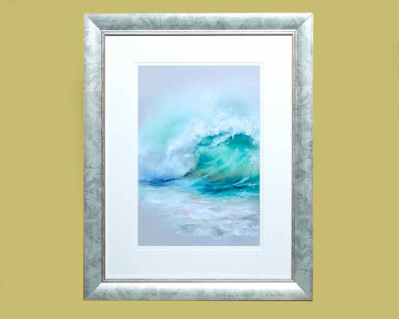 Pastel Crashing Wave Print Matted In Ivory With  Silver Frame