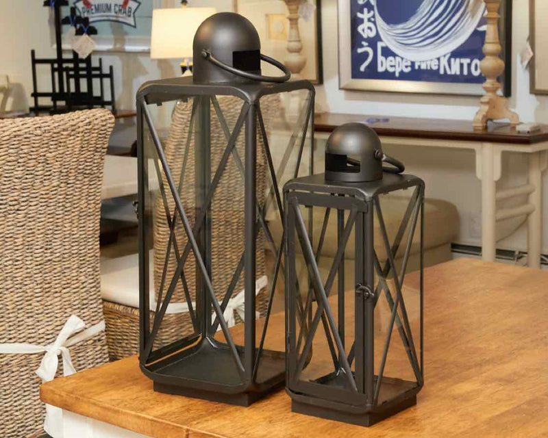 Set Of 2 Matte Black Stainless Steel Lanterns