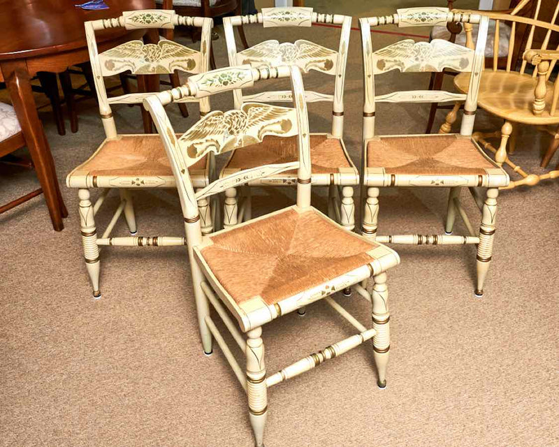 Set Of 4 Ethan Allen Hitchcock Style Cream Rush Seat  Dining Chairs