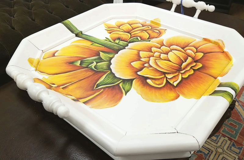 Victorian Octagonal Square Tray in White with Orange Floral Motif