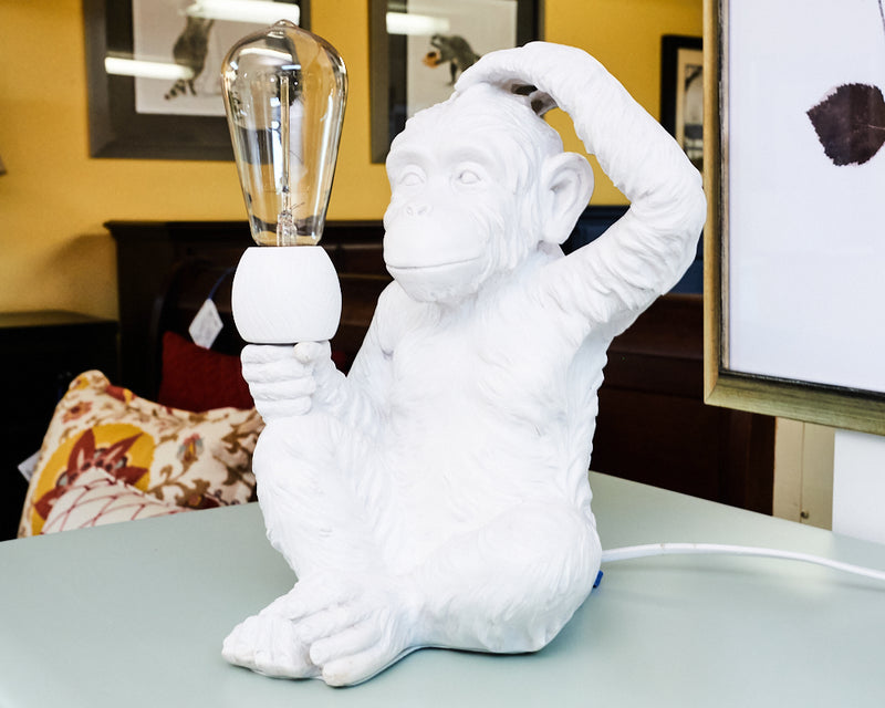 'Simia' White Resin Playful Monkey Table Lamp