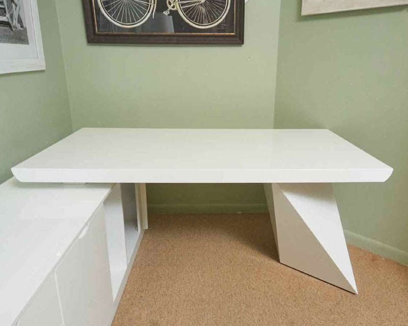 White Lacquer 2 Piece  Desk with 3 Drawers ,1 Door & Storage Compartments