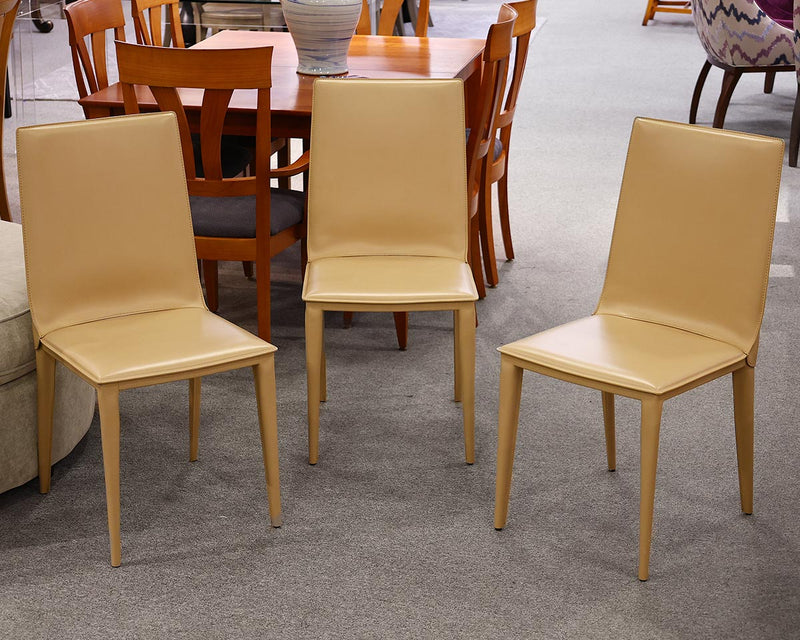 Set of 3 Frag Latina H Dining Chairs in Champagne Leather