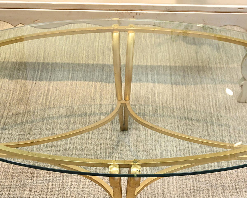 Glass Oval Coffee Table with Gold Finish Metal base