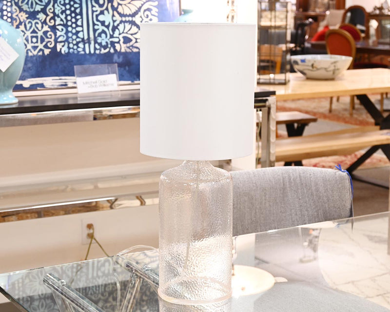 Clear Seeded Glass Medium Table Lamp W/White Linen Shade