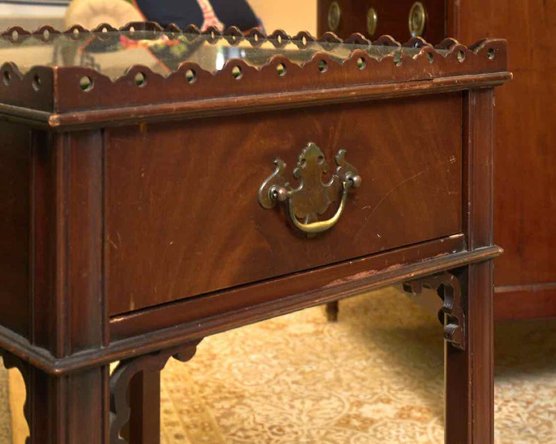 Pair of Mahogany Single Drawer Side Tables with Pierced Gallery Rail