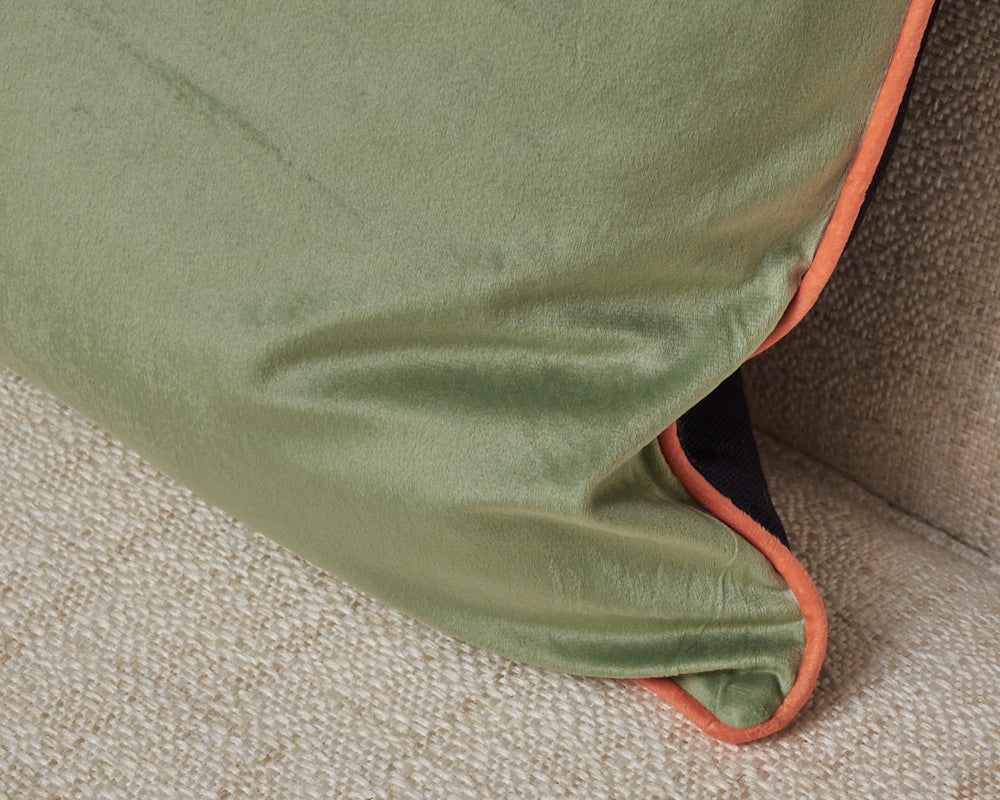 Canvas Linen  Bouquet & Celery Green Velvet Duck Feathers Accent Pillow