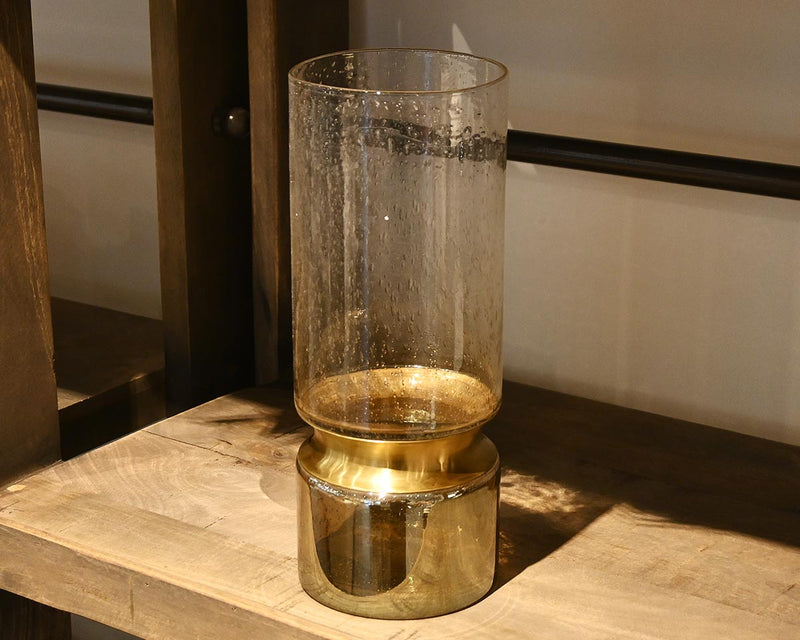 "Adriatic II" Large Brushed Gold Metal Glass Vase