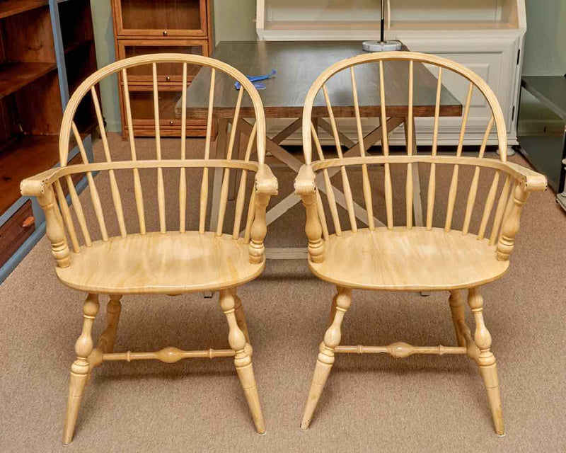 Pair Of Cream Antiqued Finish Windsor Dining Chairs