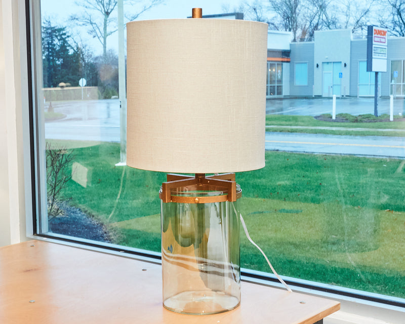 Goldstone Glass & Copper Painted Metal Table Lamp
