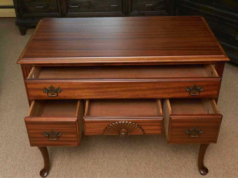 Mahogany Lowboy Chest with 4 Drawers & Carved Fan
