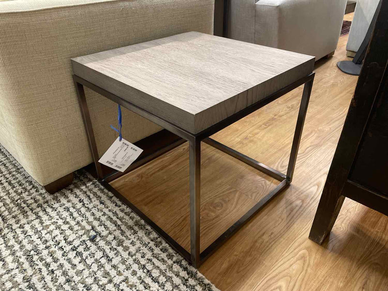 Driftwood Grey Oak Side Table on Metal Frame