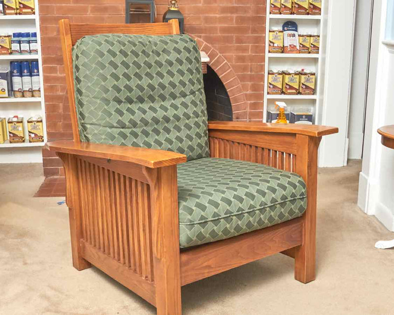 Basset Mission Style Oak Spruce Green Upholstered Chair With Reclining Back